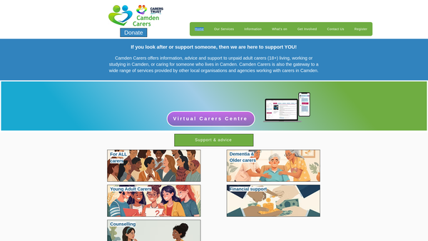 Screenshot of the Camden Carers website
