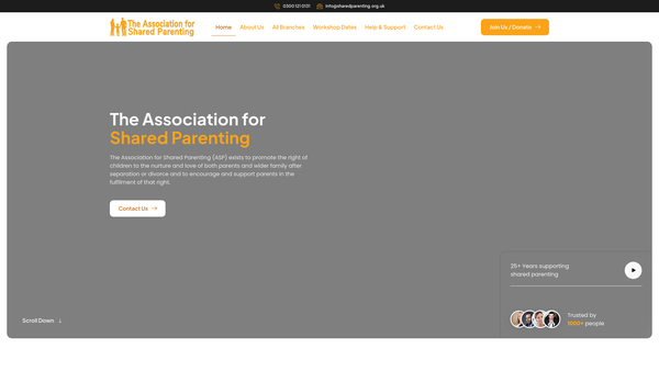 Screenshot of the Association For Shared Parenting (West Midlands) website