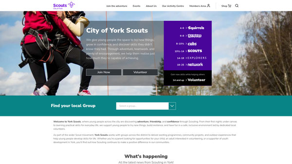 Screenshot of the York Minster District Scout Council website