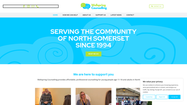 Screenshot of the Wellspring Counselling Limited website