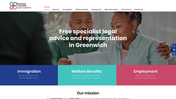 Screenshot of the Plumstead Community Law Centre Ltd website