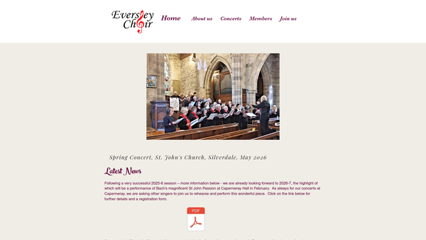 Screenshot of the Eversley Choral Union website