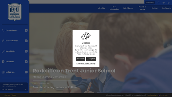 Screenshot of the Radcliffe On Trent Junior School Fund website