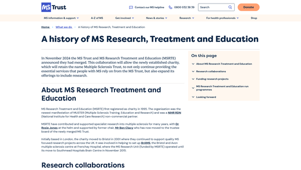 Screenshot of the M. S. Research Treatment And Education Limited website