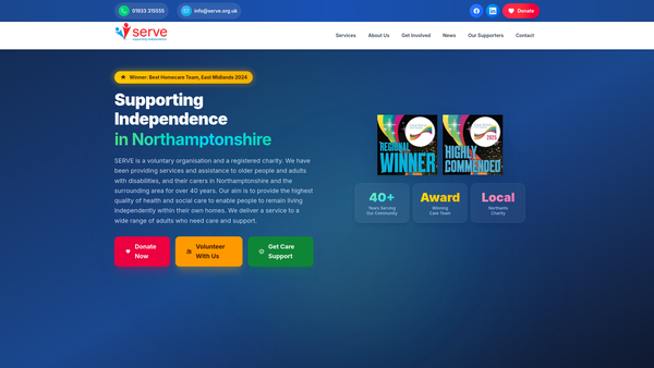 Screenshot of the Serve website