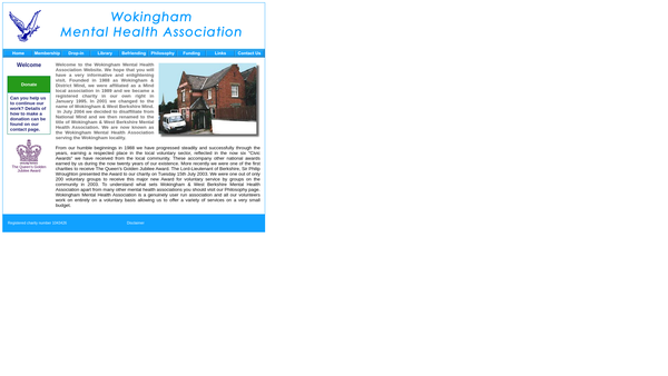 Screenshot of the Wokingham And West Berkshire Mental Health Association website