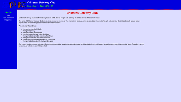 Screenshot of the Chilterns Gateway Club website