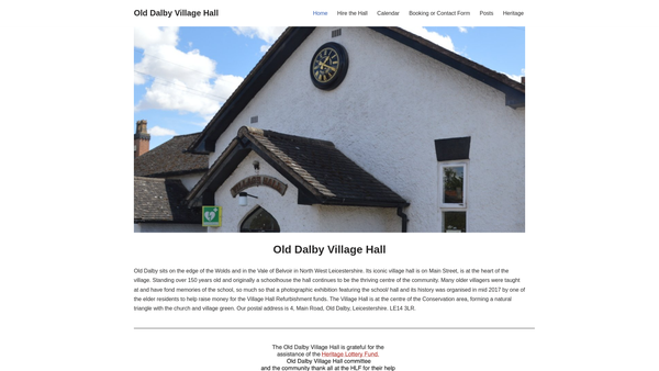 Screenshot of the Old Dalby Village Hall website