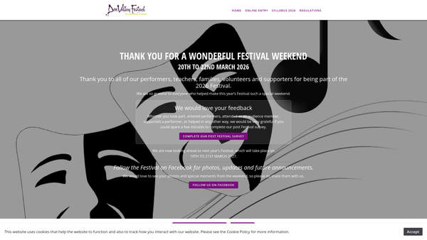 Screenshot of the Don Valley Festival Of The Arts Music And Drama website