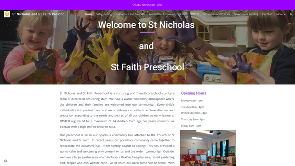 Screenshot of the St Nicholas and St Faith Pre-school website