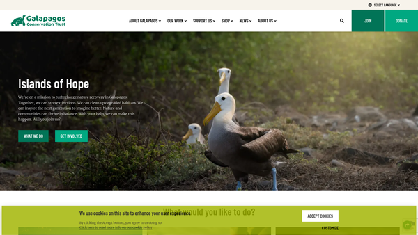 Screenshot of the Galapagos Conservation Trust website
