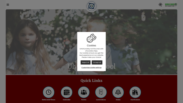 Screenshot of the Ulverley School Parent Staff Association website