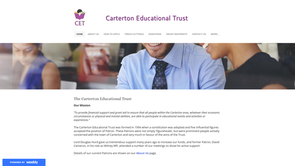 Screenshot of the Carterton Educational Trust website