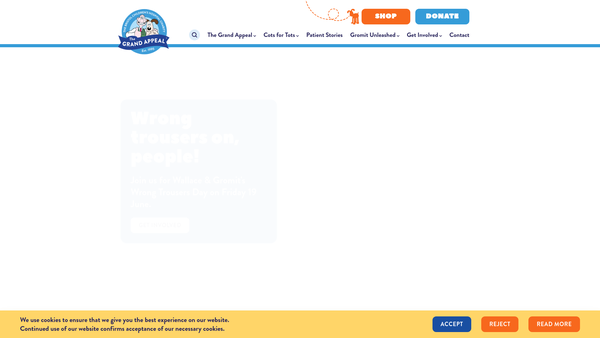 Screenshot of the Wallace & Gromit's Children's Foundation website