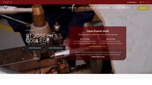 Screenshot of the St. Joseph's College Parent Teacher Association website
