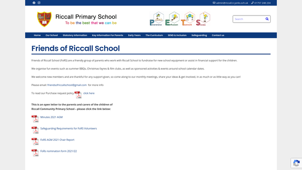 Screenshot of the Friends Of Riccall School website
