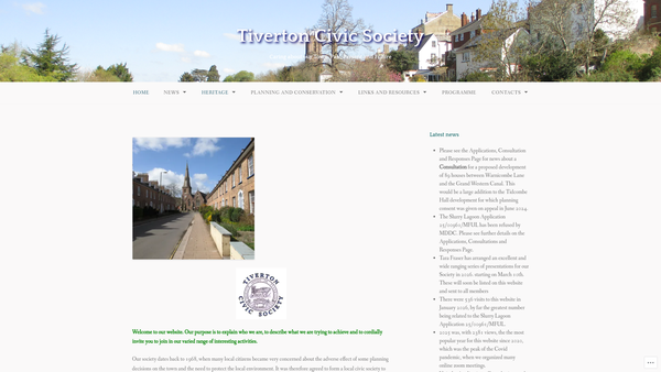 Screenshot of the Tiverton Civic Society website