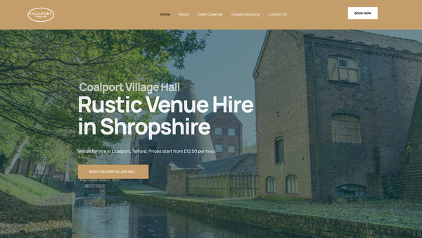 Screenshot of the Coalport Village Hall website