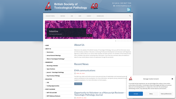 Screenshot of the British Society Of Toxicological Pathology website