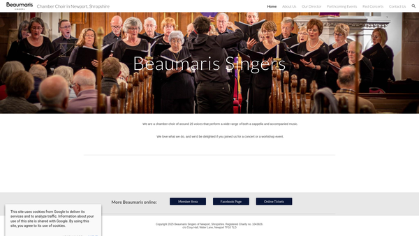 Screenshot of the Beaumaris Singers Of Newport Shropshire website