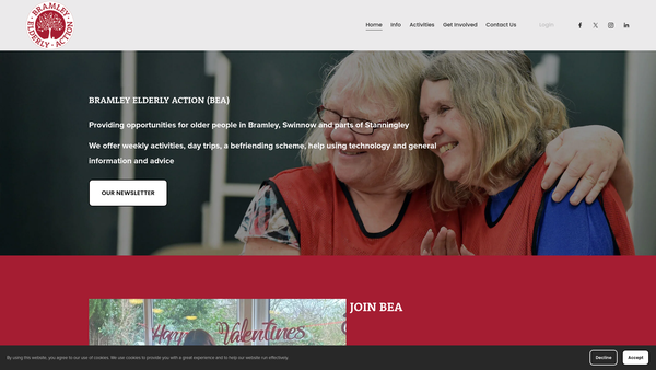 Screenshot of the Bramley Elderly Action website
