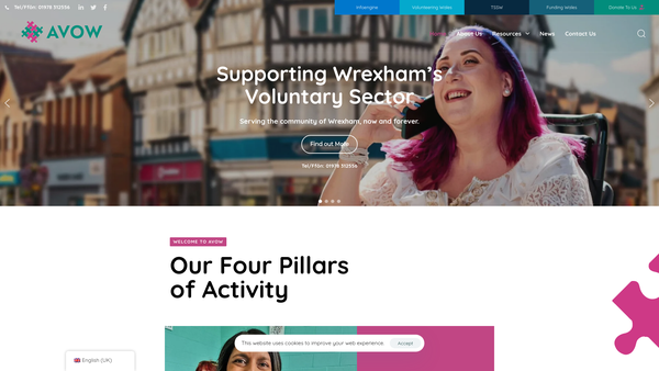 Screenshot of the Association Of Voluntary Organisations In Wrexham website
