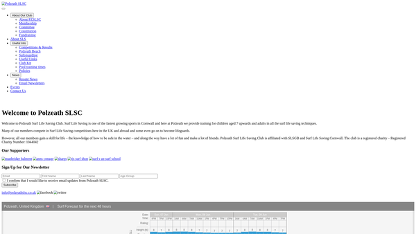 Screenshot of the Polzeath Surf Lifesaving Club website