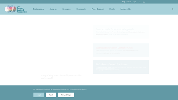 Screenshot of the The Person Centred Association website