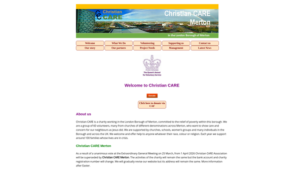 Screenshot of the Christian Care Association website