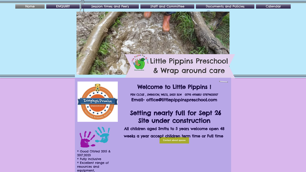 Screenshot of the Little Pippins Pre-School Greenmeadow website