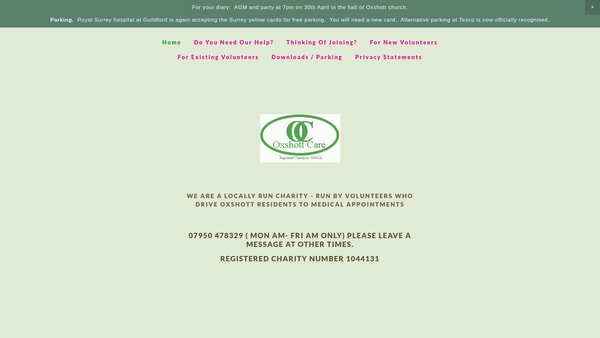 Screenshot of the Oxshott Care website