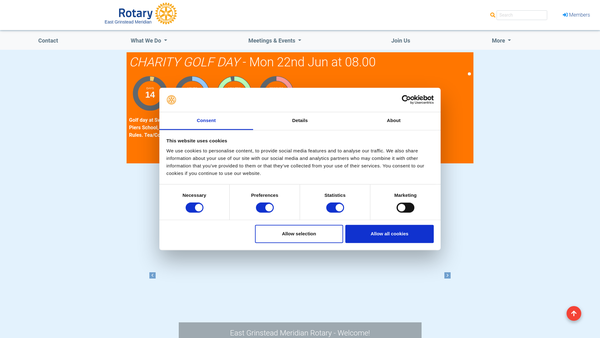 Screenshot of the The Rotary Club Of East Grinstead Meridian Trust Fund website