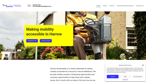 Screenshot of the Harrow Shopmobility website