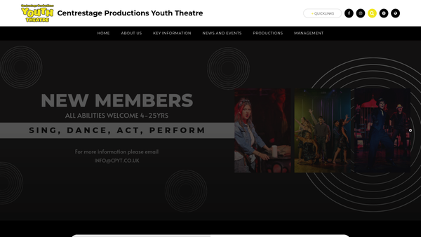 Screenshot of the Centrestage Productions Youth Theatre website