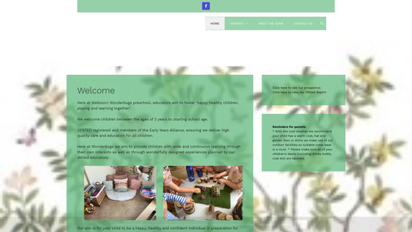 Screenshot of the Welbourn Wonderbugs Preschool website