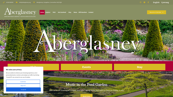 Screenshot of the Aberglasney Restoration Trust website