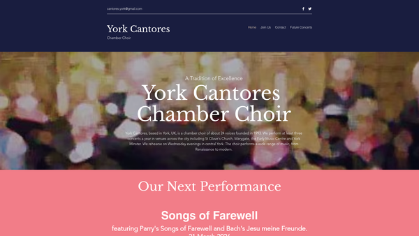 Screenshot of the York Cantores website