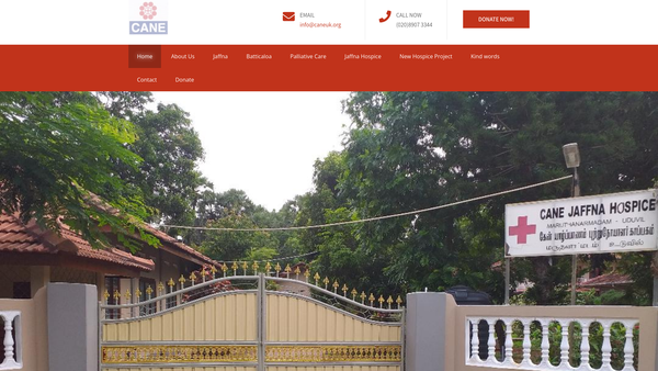 Screenshot of the Cancer Aid For North/east (Sri Lanka) website