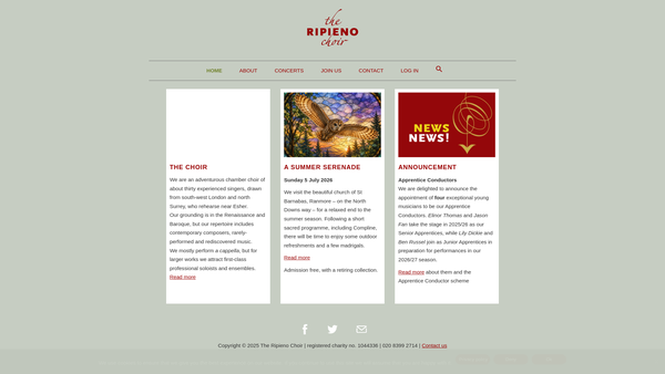 Screenshot of the The Ripieno Choir website
