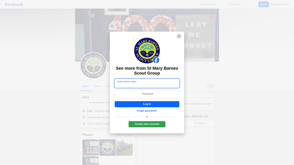Screenshot of the St Mary Barnes Scout Group website