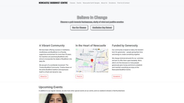Screenshot of the Triratna Buddhist Community (Newcastle) website