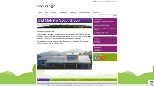 Screenshot of the 2nd Malvern Scout Group website