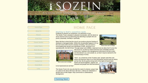 Screenshot of the Sozein A Churches Ministry Of Healing Trust website