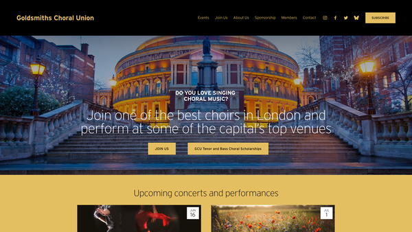 Screenshot of the Goldsmiths Choral Union website