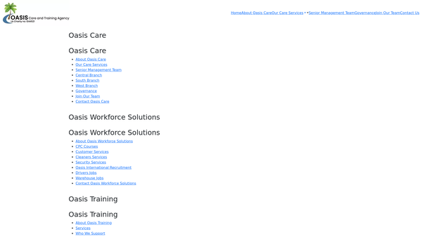 Screenshot of the Oasis Care And Training Agency (Octa) website
