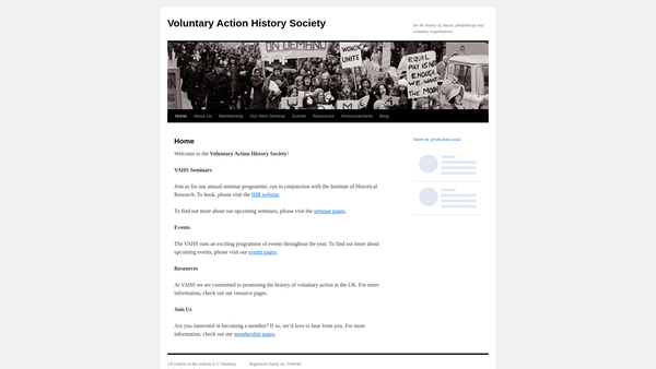 Screenshot of the The Voluntary Action History Society website