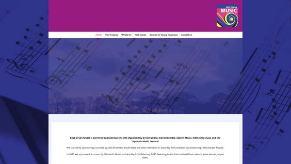Screenshot of the East Devon Music Festival CIO website