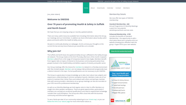 Screenshot of the Suffolk And North Essex Occupational Safety Group website