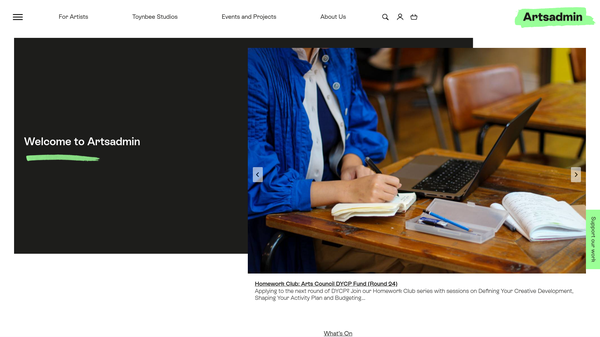 Screenshot of the Artsadmin website
