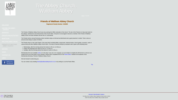 Screenshot of the The Friends Of Waltham Abbey Church website